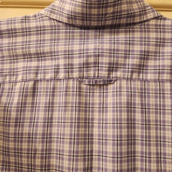 Banana Republic boyfriend cut blue,white, lavender plaid cotton shirt. SZ XL - Picture 3 of 10